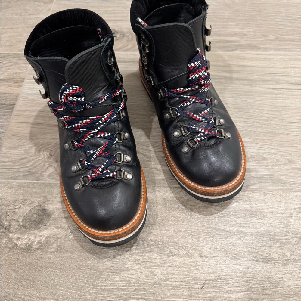 Moncler Black Leather Ankle Boots with Multicolor Laces